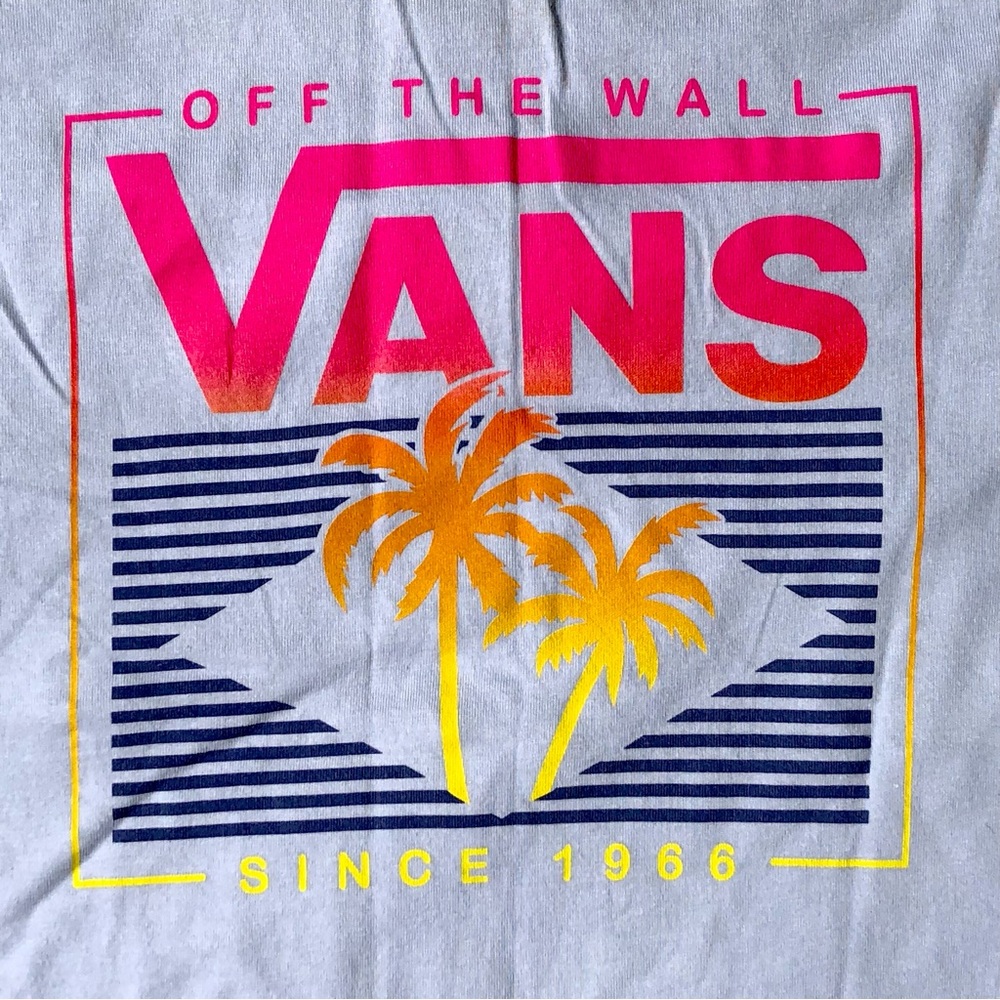 True Vintage y2k Graphic Tee Vans Off the Wall Neon Palm Trees Baby Tee, Size S